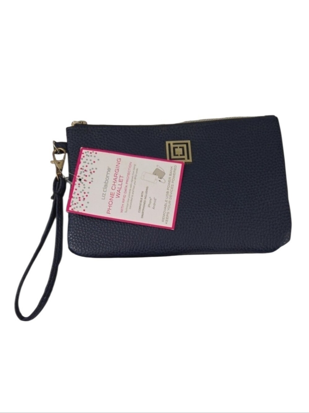 NWT Liz Claiborne Navy Phone Charging Wristlet With RFID Protection